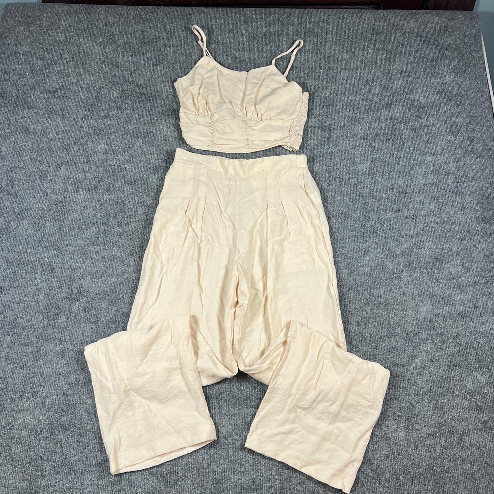 Paper Crane 2 Piece Set Top & Pants Womens Small Beige Spaghetti Strap Straight